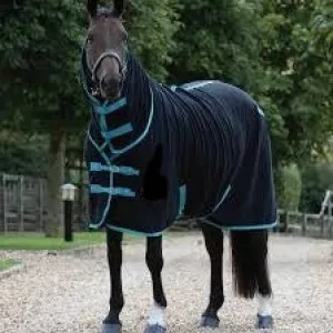 TKPF3022-BKTQ-72"-Blk/Teal Full Neck Blanket w/ Leg Straps & Inside Circingle